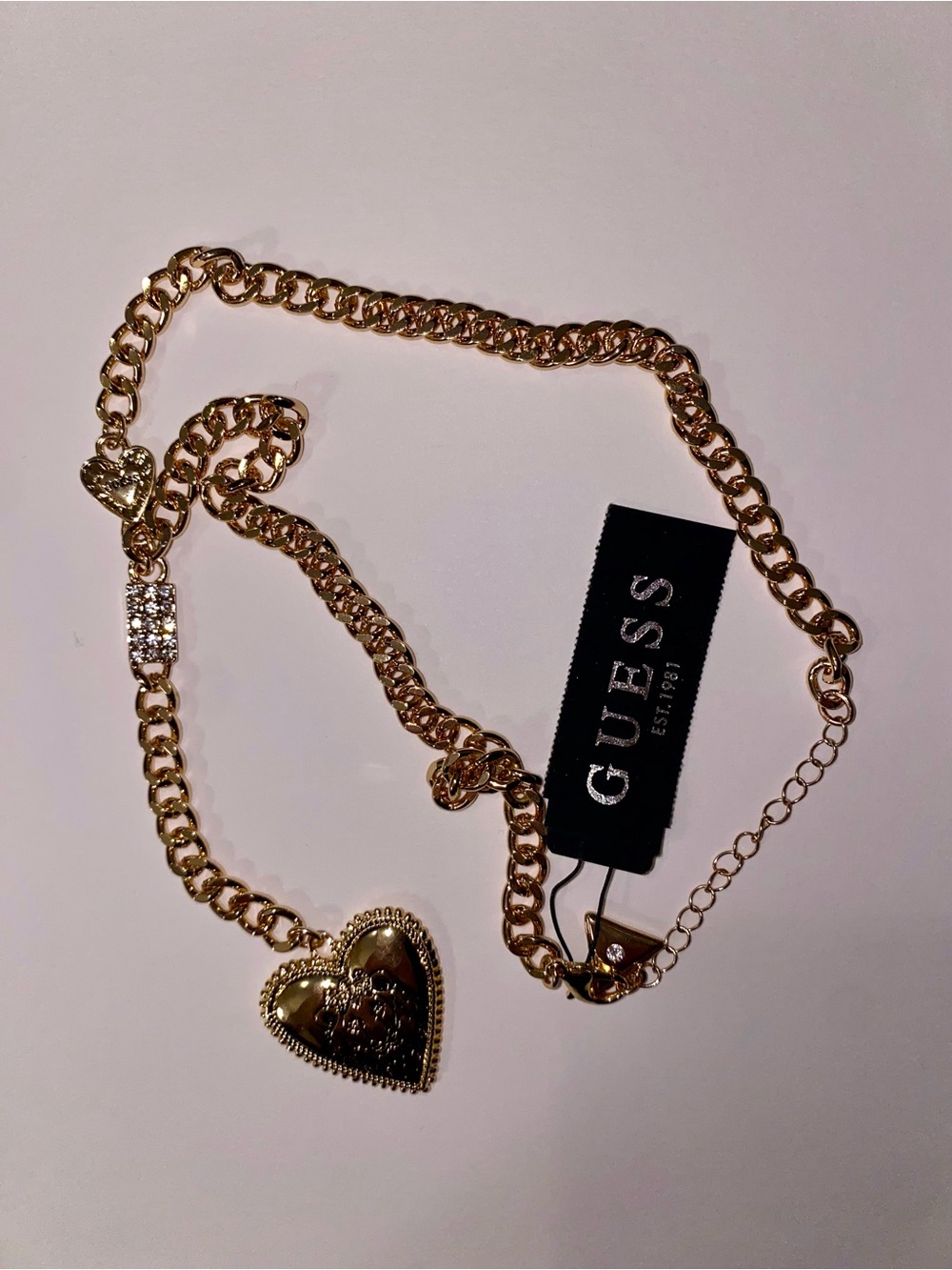 GUESS Gold-Tone Heart Charm Link Necklace